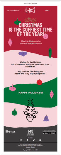 holiday-themed email newsletter from Coffee Island