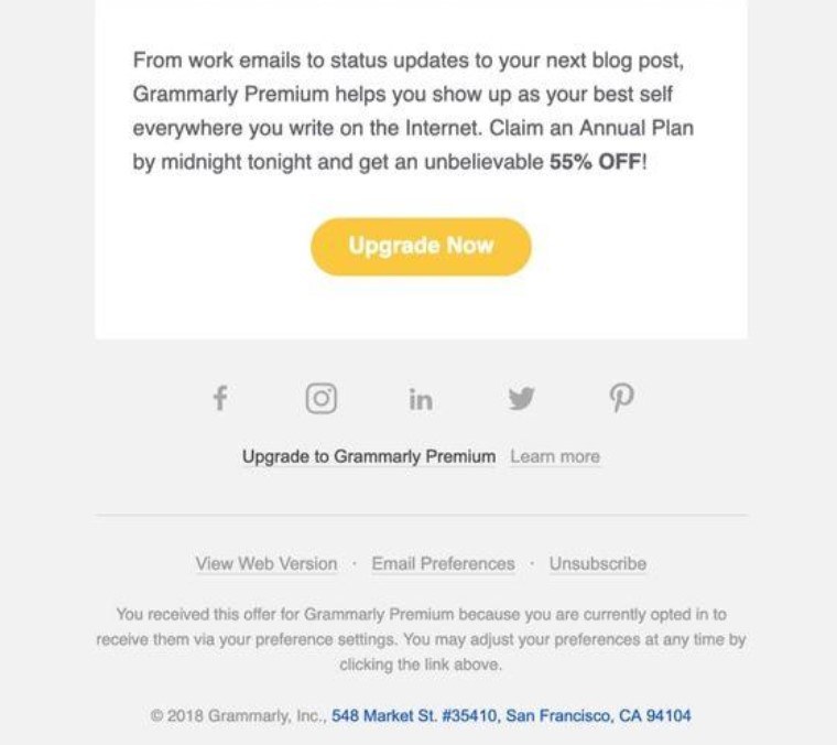Grammarly email footer