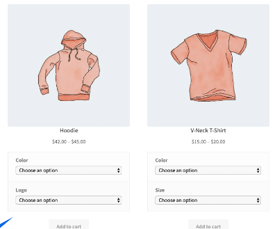 an image of two two variable products in Woocommerce store