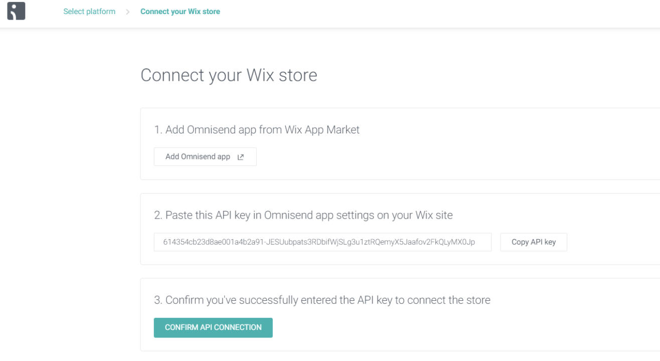 three steps to connect the Wix store