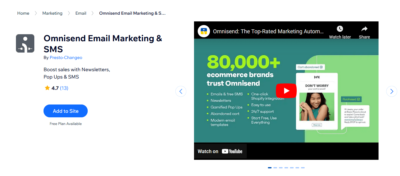 email marketing wix app omnisend