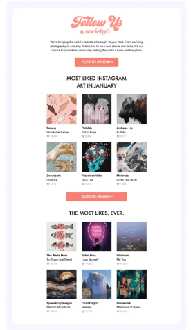 email newsletter with UGC by Society6