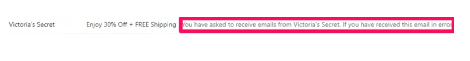 Victoria’s Secret newsletter example with email preheader