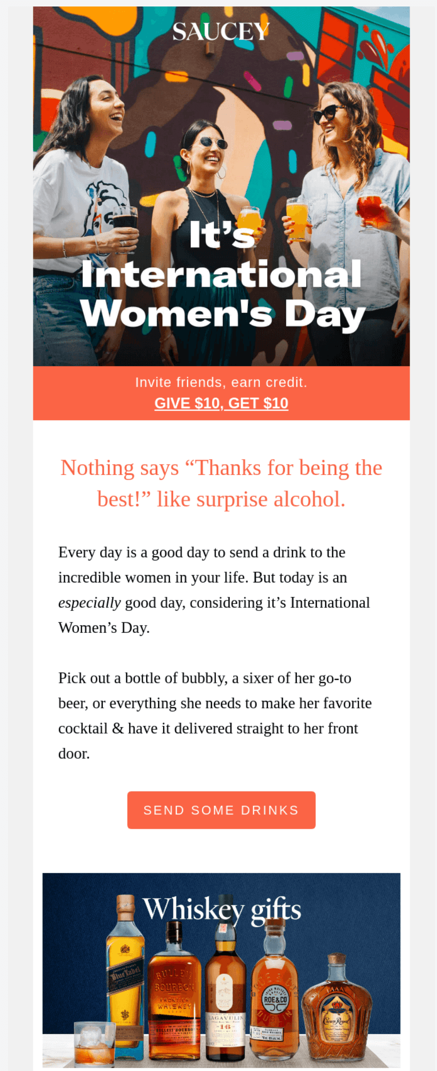 International Women's Day email example from Saucy