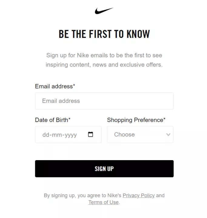 popup example by Nike