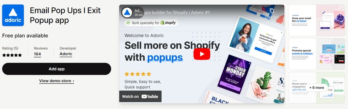 Adoric app for cart abandonment