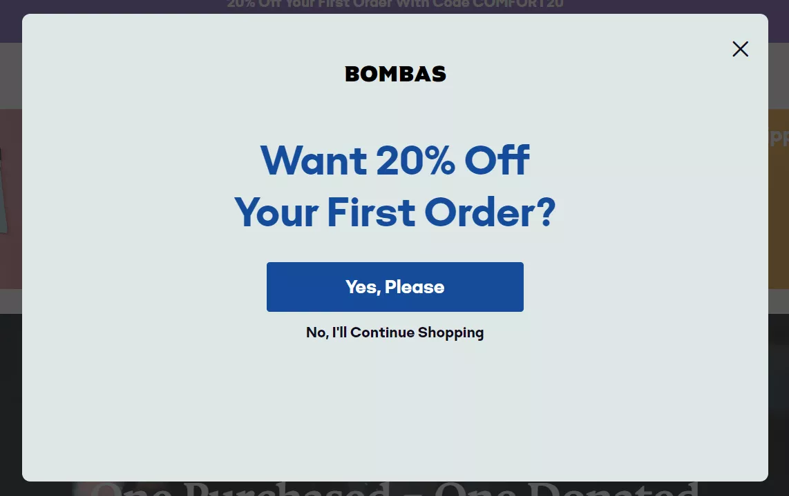 email newsletter signup form by Bombas