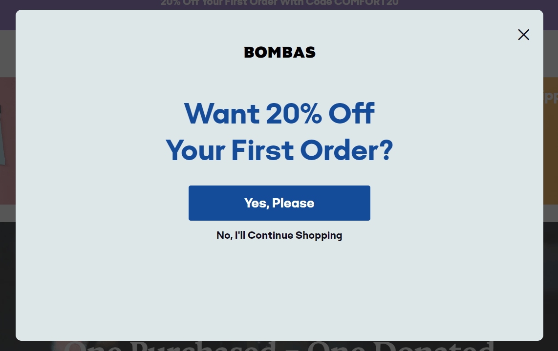 email newsletter signup form by Bombas