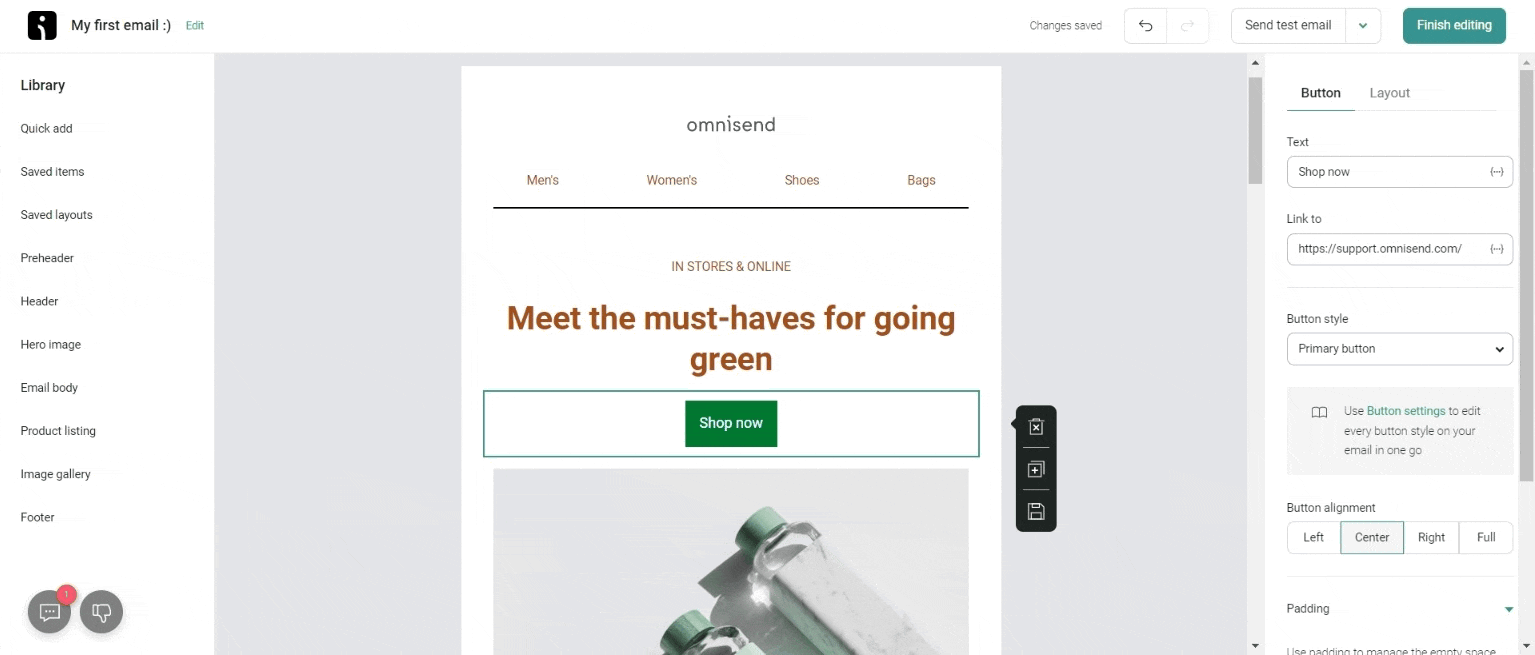Add email cta with Omnisend's email builder