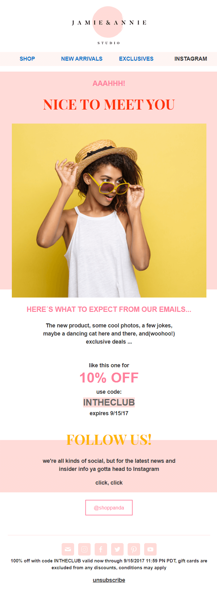 example of a welcome email by Jamie & Annie brand