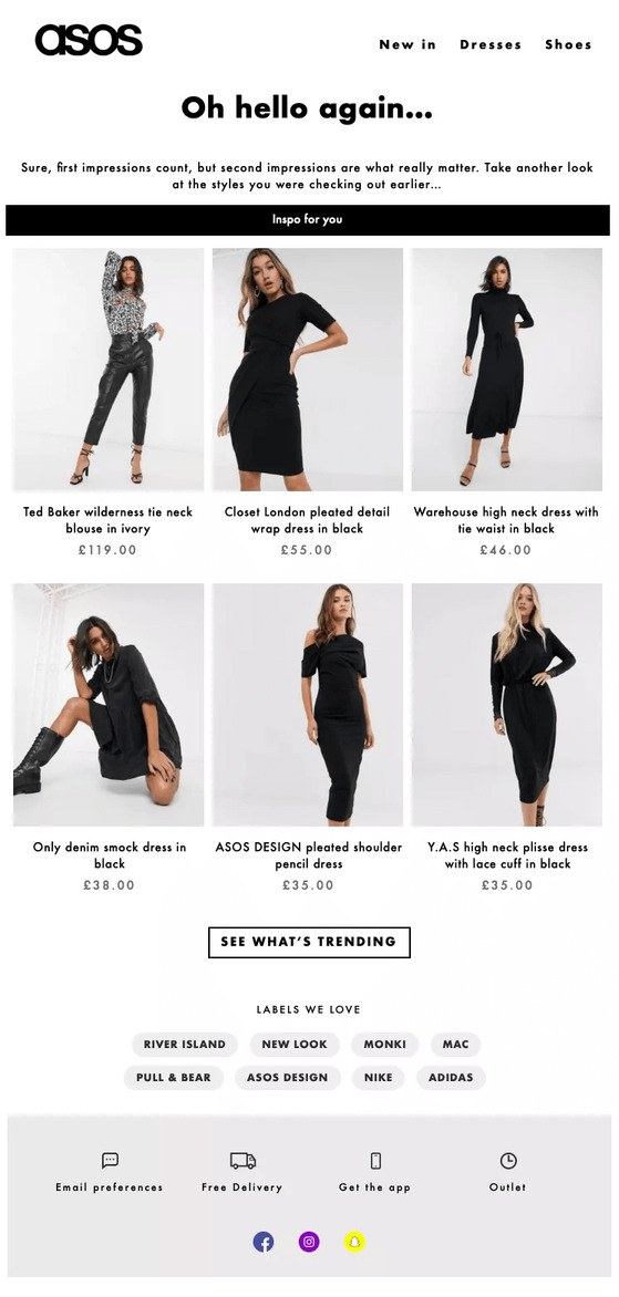 example of a browse abandonment email from Asos