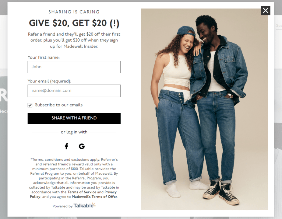 Madewell newsletter signup form example