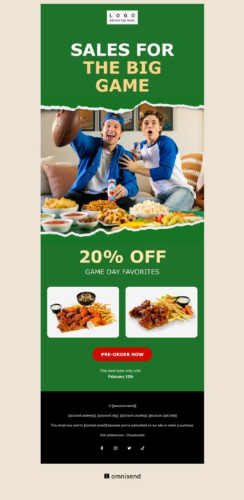 Super Bowl email template for sales