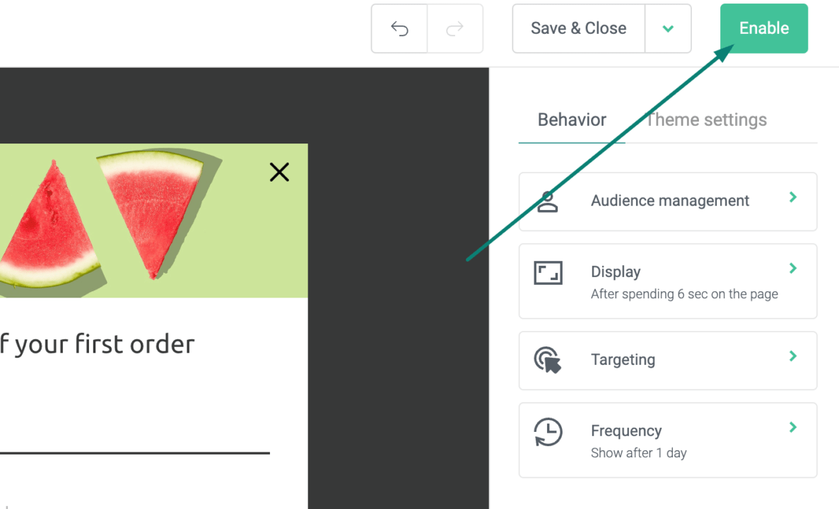 Enabling a finished popup form using Omnisend