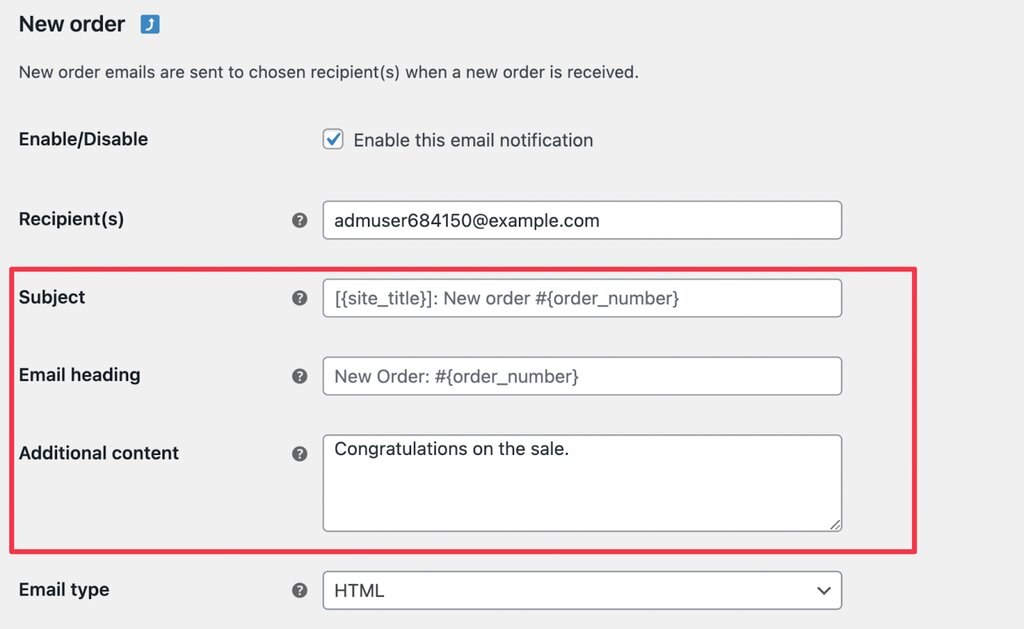 woocommerce email subject line, heading customization