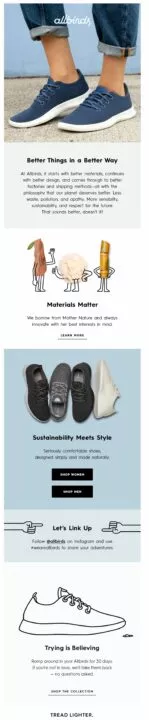 welcome email example: allbirds