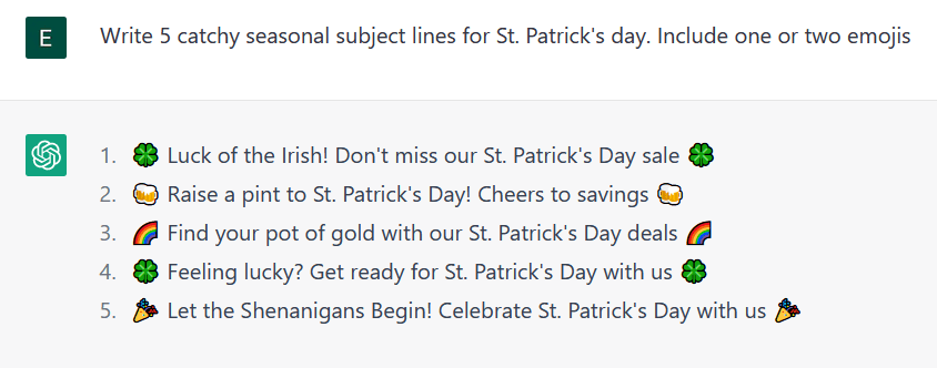 ChatGPT prompts for email subject lines