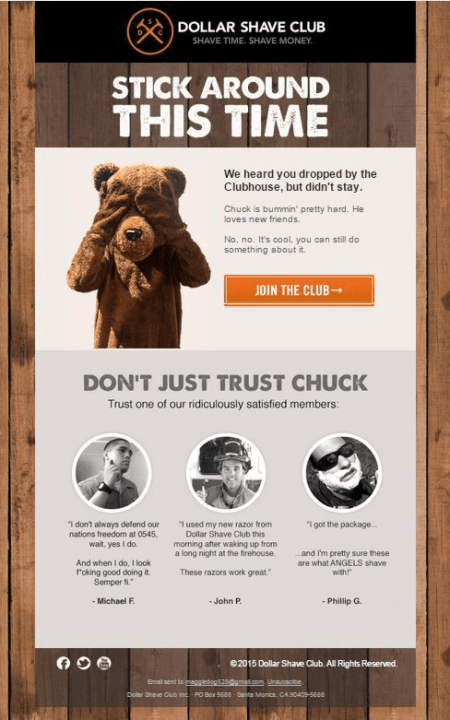 Email personalization example: Dollar Shave Club