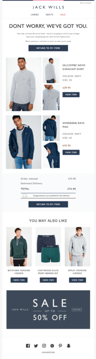 Email personalization example: Jack Wills