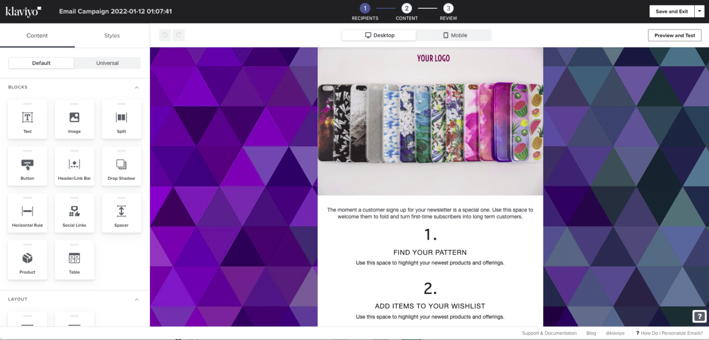 klaviyo’s email builder