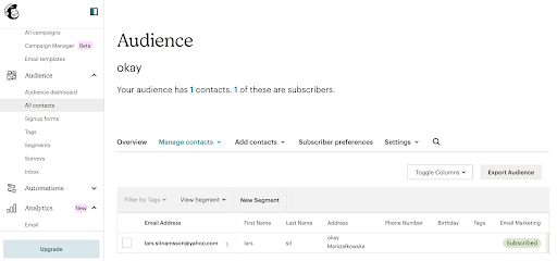 email list management for Constant Contact