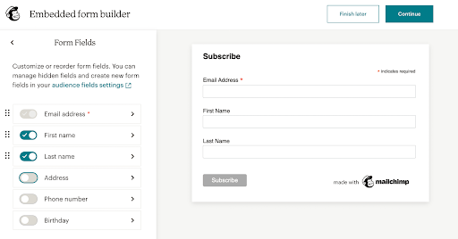 sign-up forms for Mailchimp