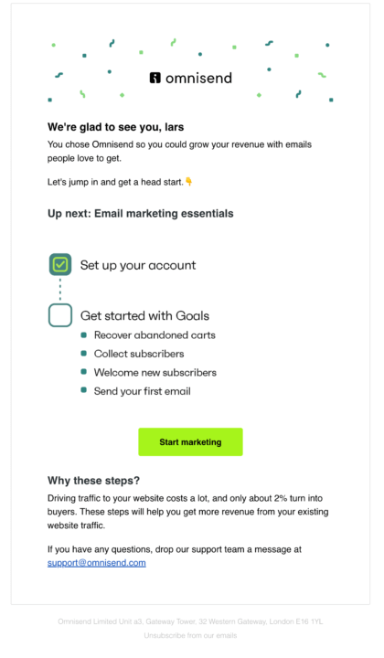 welcome email example: Omnisend