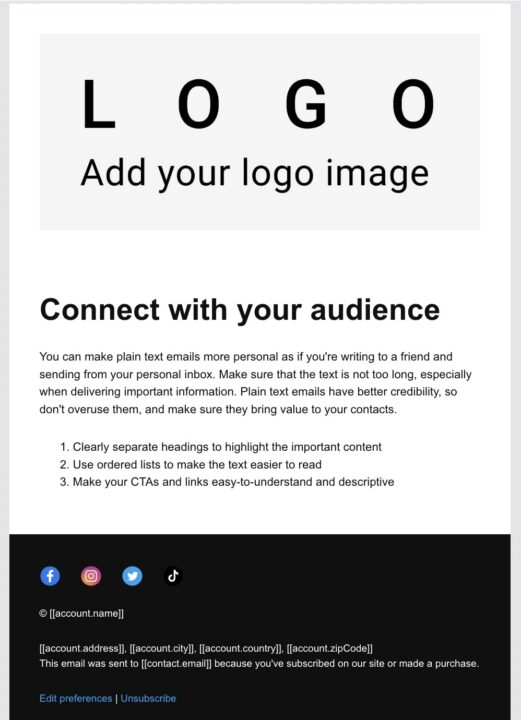 Text only welcome email template