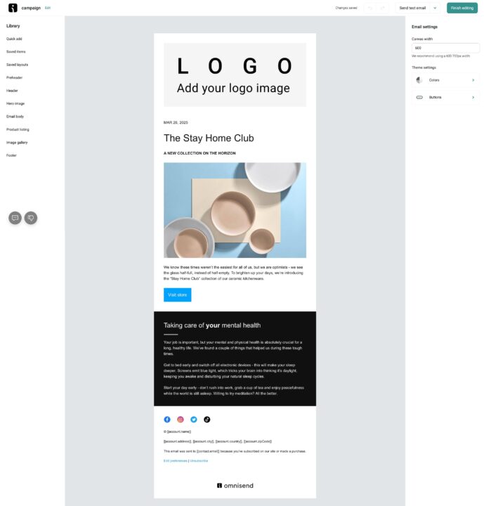 the weekly welcome email template example: omnisend