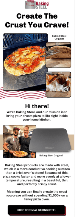 baking steel welcome email example