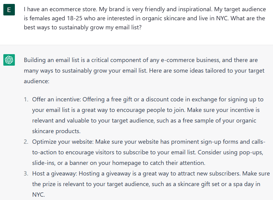 ChatGPT prompts for email list-building