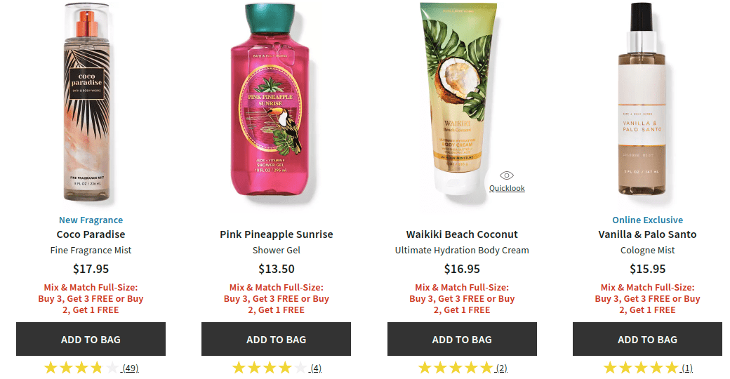 Bundle pricing example: Bath and Body Works