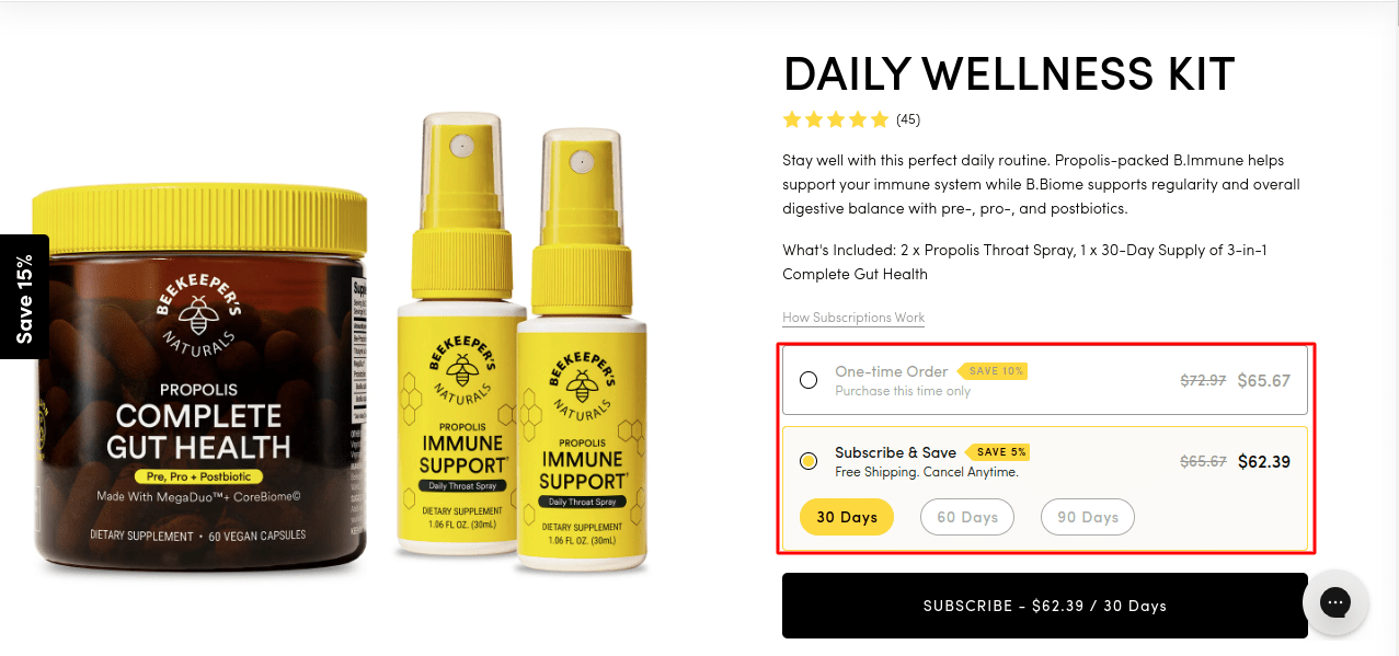 Bundle pricing example: Beekeepers Naturals