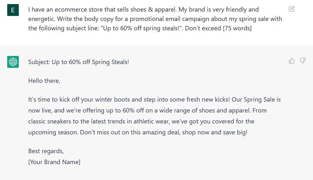 ChatGPT prompts for email content