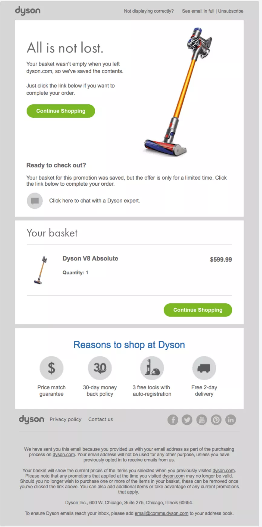 Dyson cart abandonment email