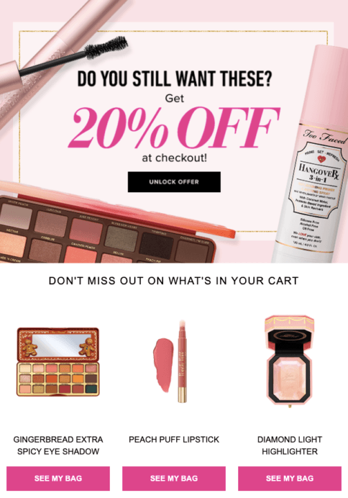 Dynamic email example: Too Faced