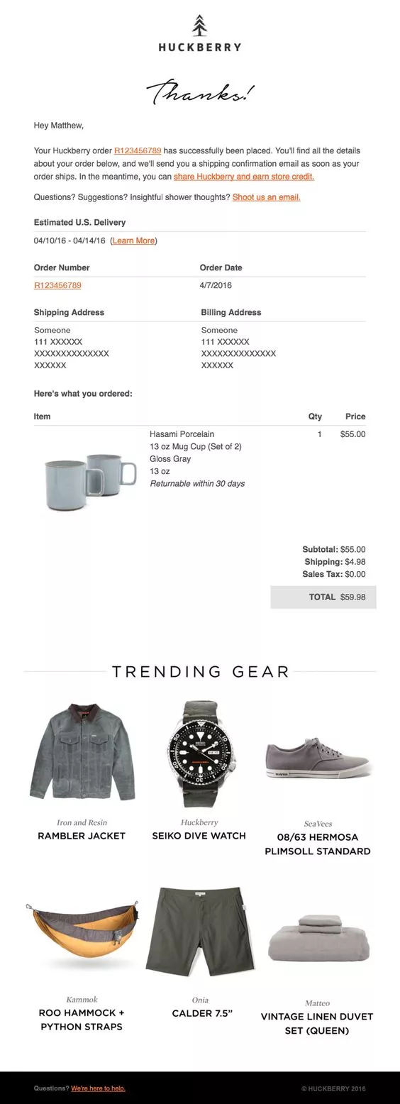 Dynamic email example: Huckberry