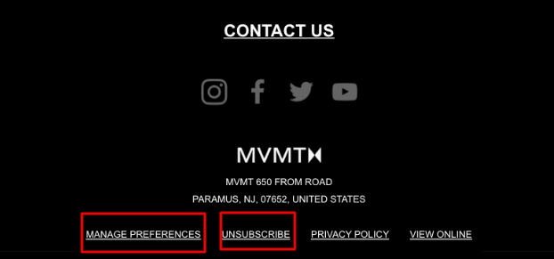 unsubscribe option in the email footer