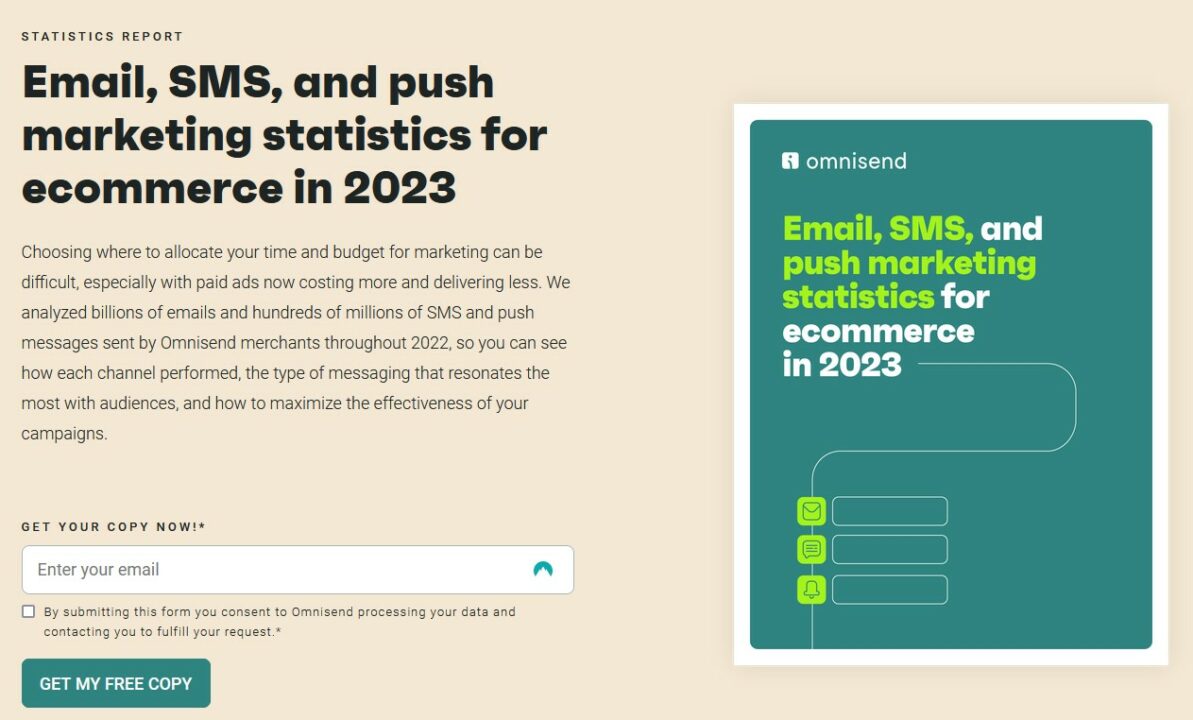 Omnisend lead magnet offering an ecommerce statistics report in exchange for an email address