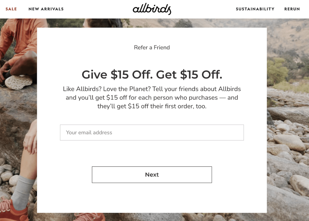 referral program example for building an email list