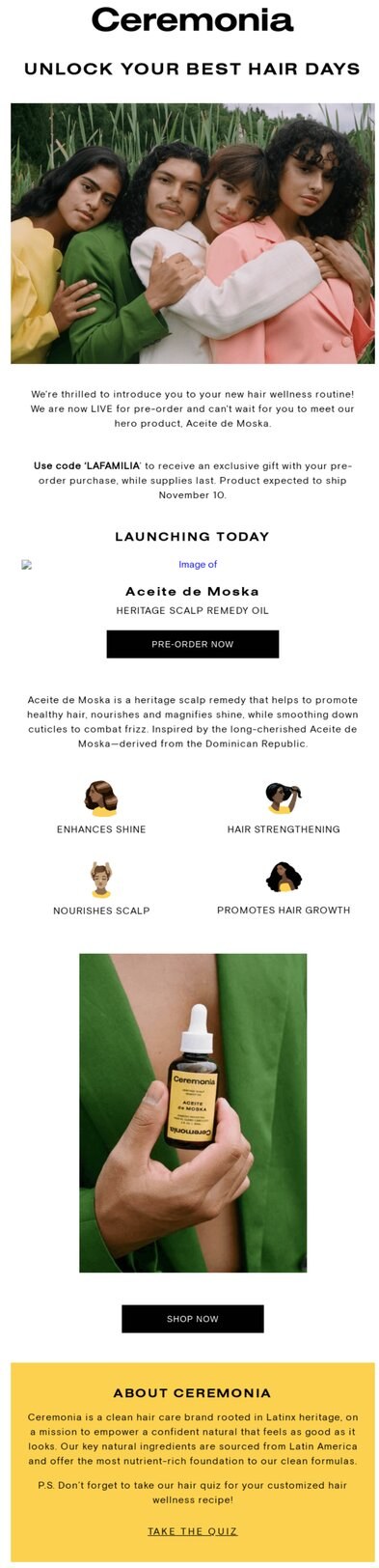 Hair care email example: Ceremonia