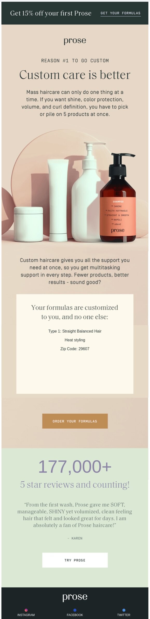hair care email example: prose