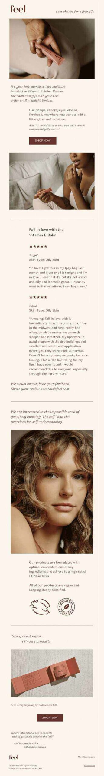 Feel: Skincare email example