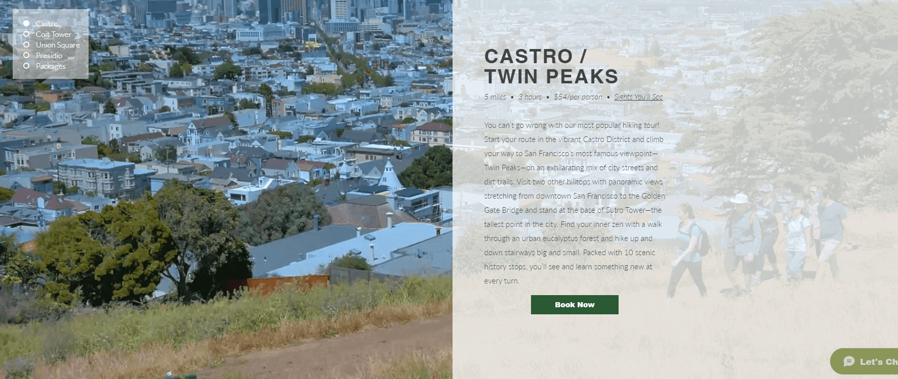 an example of hiking tours' webpage
