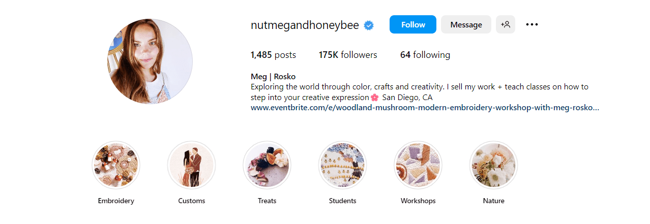 an example of influencer's Instagram bio