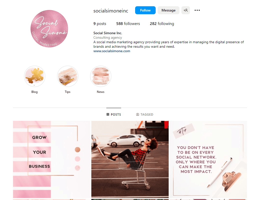 an example of a consulting agency Instagram account