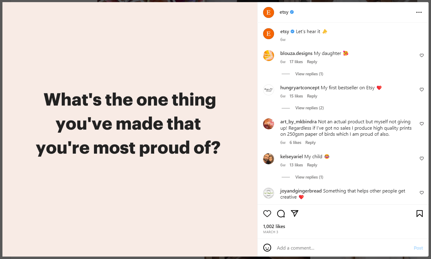 a screenshot of an Instagram post with an open-ended question