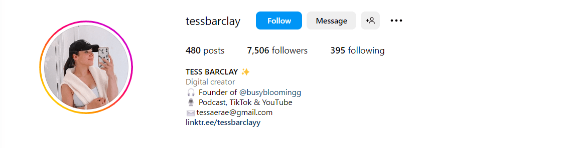 micro influencer's Instagram bio
