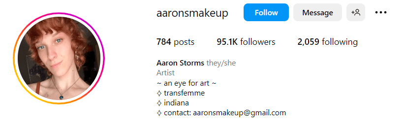 an example of makeup artist's Instagram bio