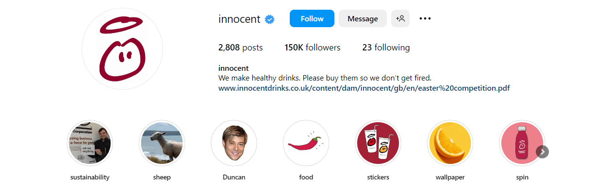 an example of brand's Instagram bio